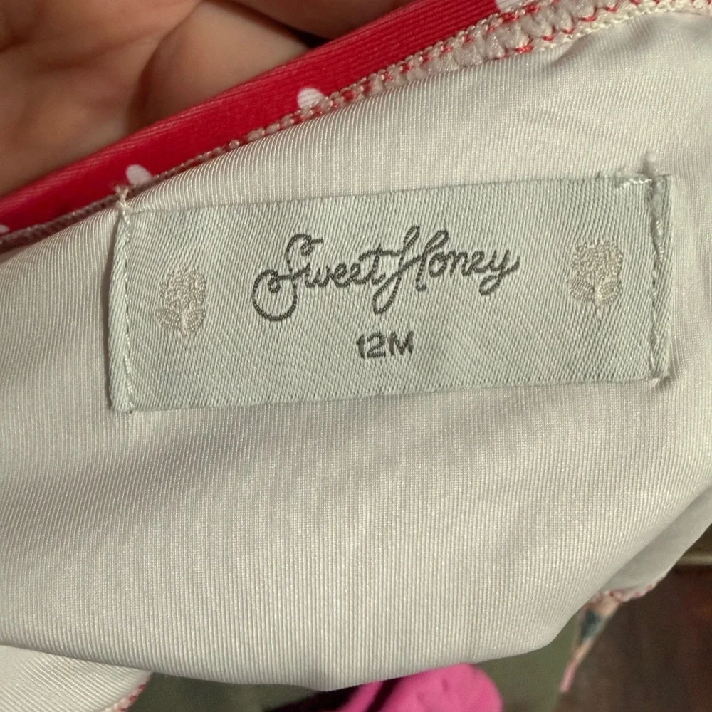 NWT 12 Month Sweet Honey Two‎ Piece Swim Suit Girls Cheery Summer Polka Dot